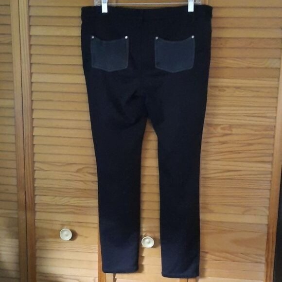 Michael Michael Kors Black Rayon Blend Leather Pockets Straight Leg Pant Size 10 - Picture 1 of 7